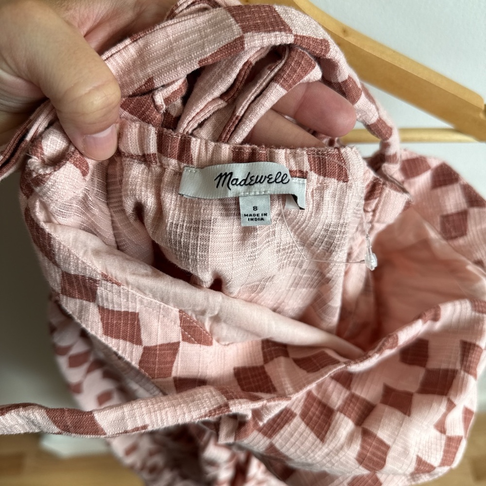 Madewell Pink Check Square-Neck Midi Dress - Picture 3 of 6